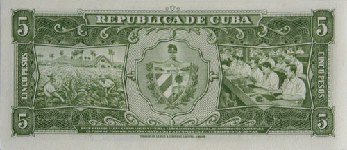 Caribbean P-91 5 pesos 1958-60 Fine (heavily circulated)