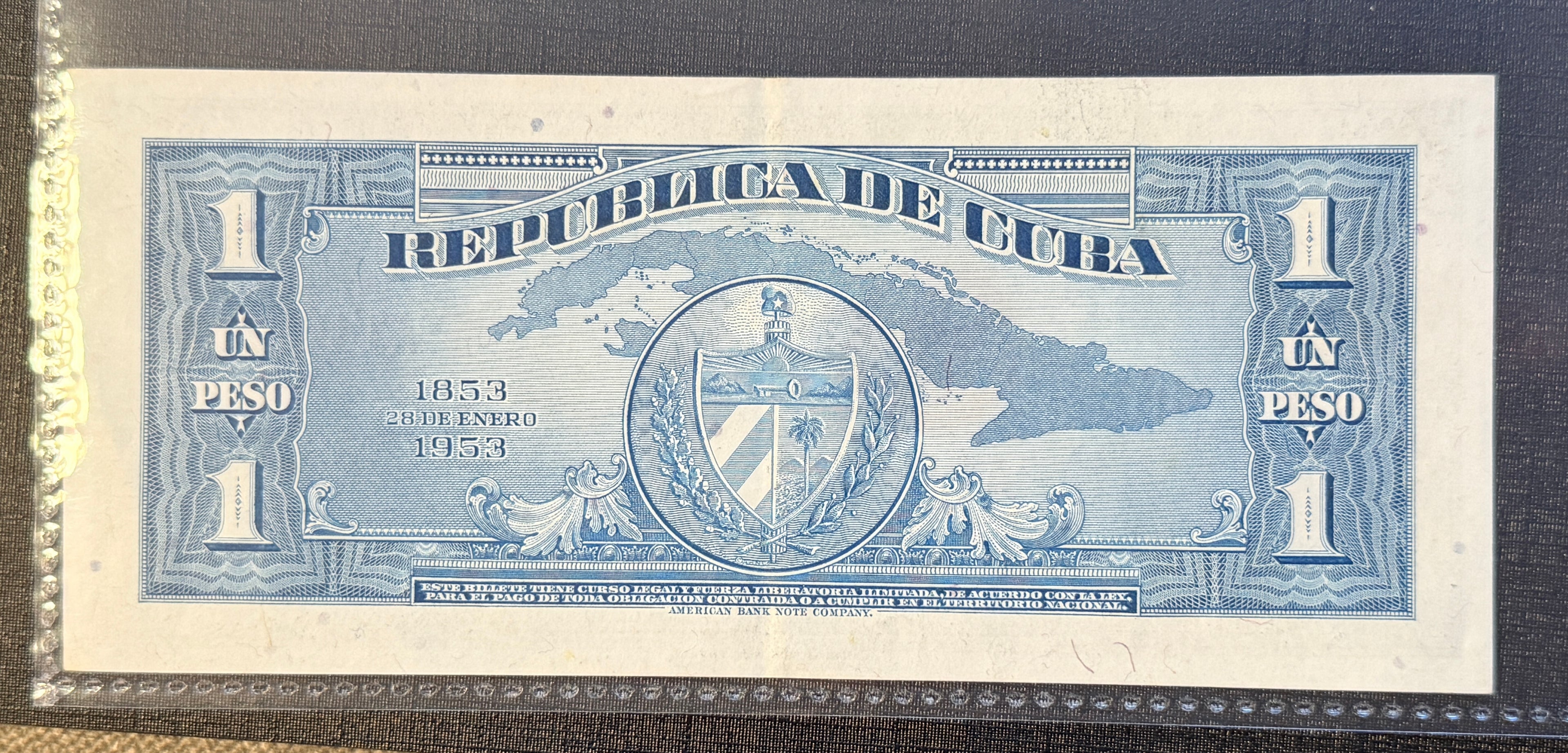 Caribbean P-93 1 peso 1953 UNC RARE commemorative blue 100th anniv. birth of Μαrtί