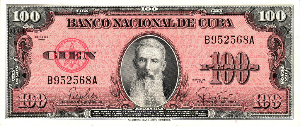 Caribbean P-93a 100 pesos 1959 UNC Crisp Uncirculated BUT not 100% intact