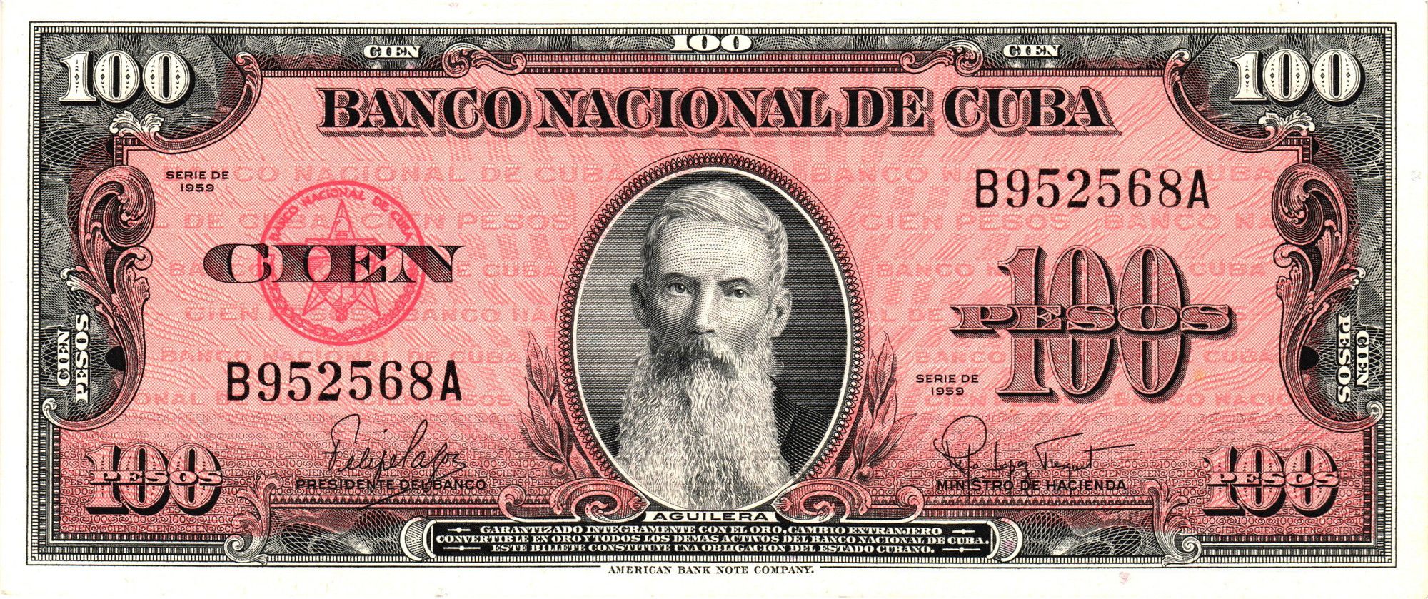 Caribbean P-93a 100 pesos 1959 VF Very Fine｜red