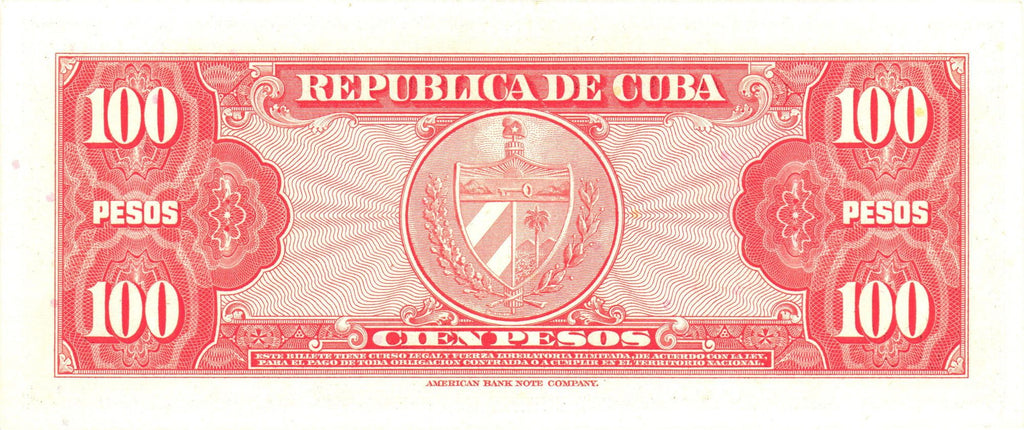 Caribbean P-93a 100 pesos 1959 UNC Crisp Uncirculated BUT not 100% intact