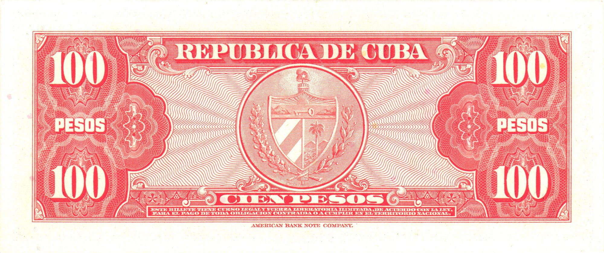 Caribbean P-93a 100 pesos 1959 VF Very Fine｜red