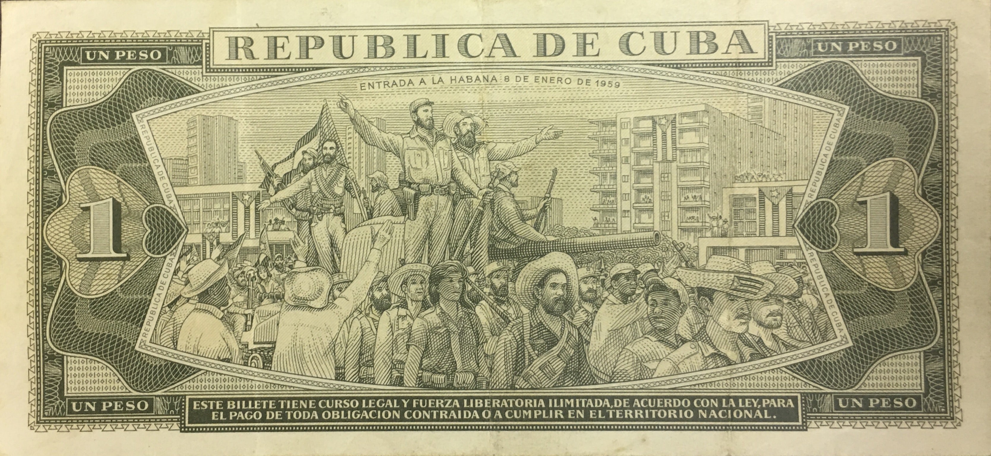 Caribbean P-94a 1 peso 1961 XF | Сhε SIGNATURE | Stunning Art: F.C. on Tank Jan 8 1959