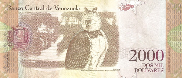 Venezuela P-96 2000 bolívares fuertes 2016 UNC uncirculated | harpy eagle | Guaicapuro