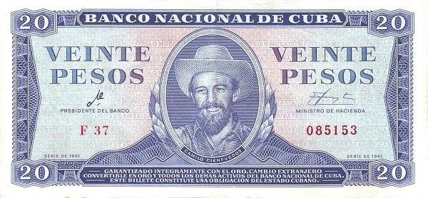 Caribbean P-97a 20 pesos 1961 1964 1965 UNC—Camilo—Artwork: Rev. Soldiers Disembarking Grαηmα