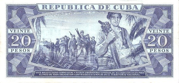 Caribbean P-97a 20 pesos 1961 1964 1965 UNC—Camilo—Artwork: Rev. Soldiers Disembarking Grαηmα
