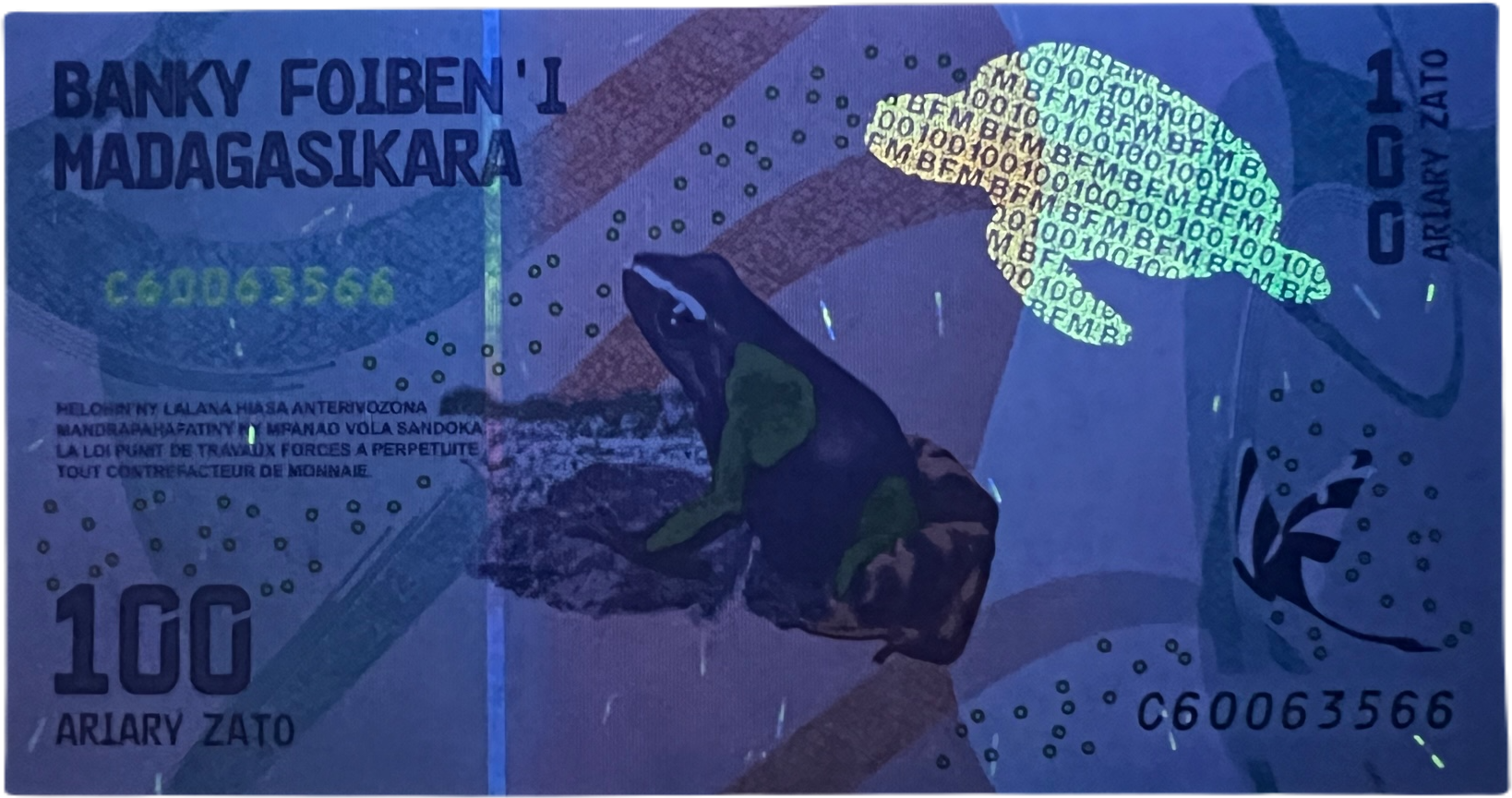 Madagascar P97a 100 Ariary ND(2017) UNC—Poison Frog—Moth—Zebu—Cathedral