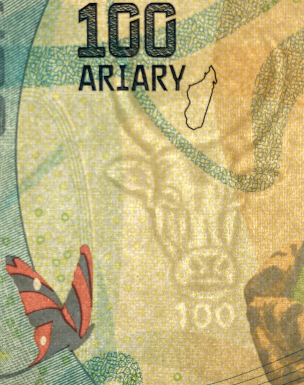 Madagascar P97a 100 Ariary ND(2017) UNC—Poison Frog—Moth—Zebu—Cathedral