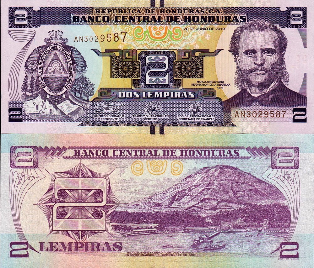 Honduras P-97d B345d 2 Lempiras 2019 UNC
