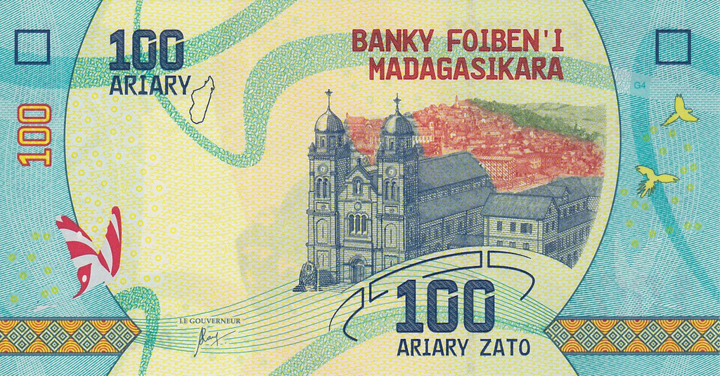 Madagascar P-97—P-101 Set of 5 (100, 200, 500, 1000, 2000 Ariary) ND (2017) UNC—Madagascar and Its Riches—Cathedral, Poison Frog, Waterfall, Lemur