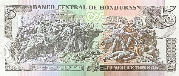 Honduras P-98e B346e 5 Lempiras 2022 UNC—Hero of El Salvador & Costa Rica too