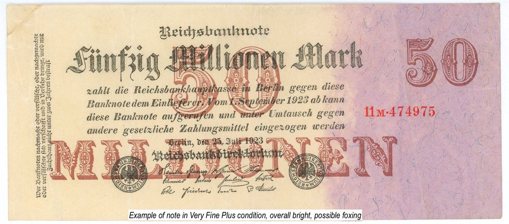 Germany P-98b 50000000 marks 50 million marks 1923 Very Fine—Long—Blank Back