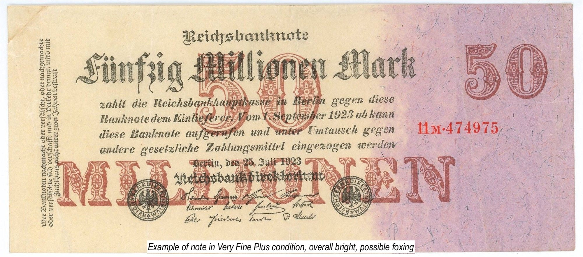 Germany P-98b 50000000 marks 50 million marks 1923 Very Fine—Long—Blank Back