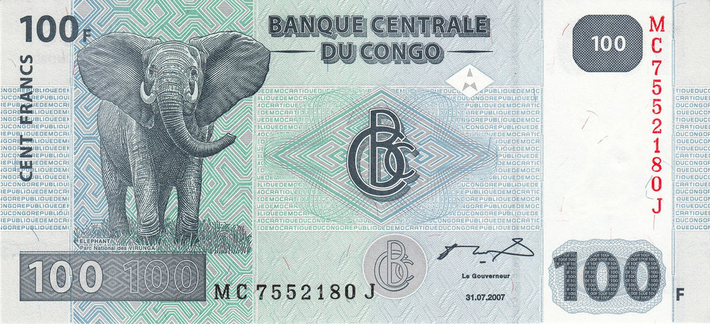 Congo P-98/98A 100 Francs 2007-2022 UNC Elephant