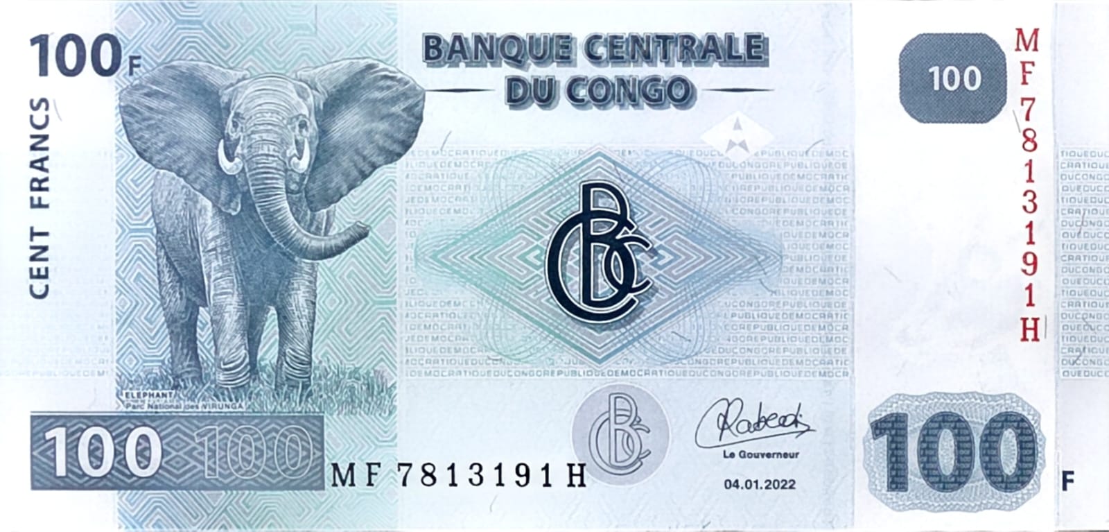 Congo P-98 P-98A 100 Francs—04.01.2022—Ser. MF—UNC—Elephant—Hydro. Dam