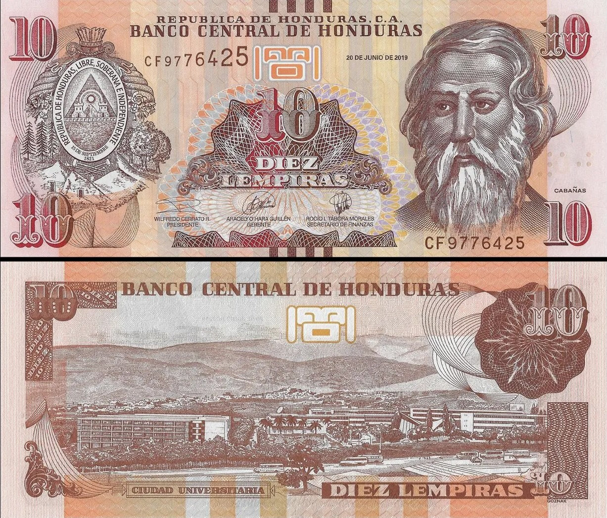 Honduras P-99 10 Lempiras 2012-2024 UNC