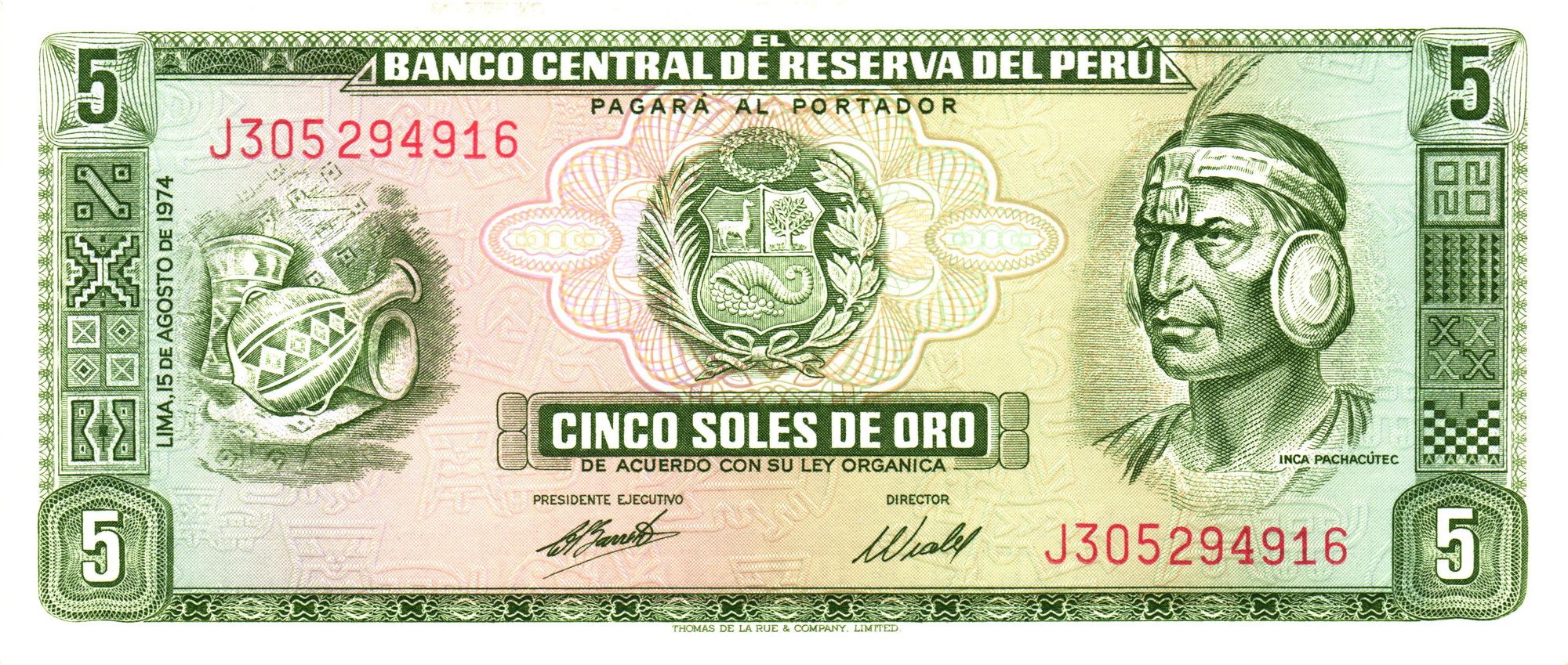 Peru 4 Pcs Set 5-10-50-100 Soles de Oro 1973-7 UNC "Velasco" Style