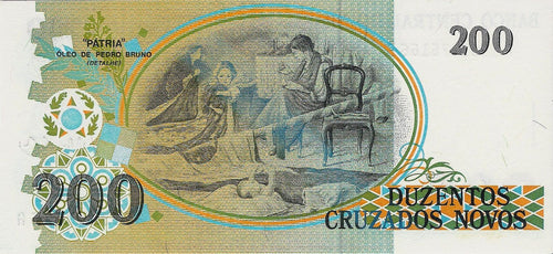 Brazil P225 C212 200 Cruzeiros on P221 200 Cruzados Novos 1990 UNC—República centennial