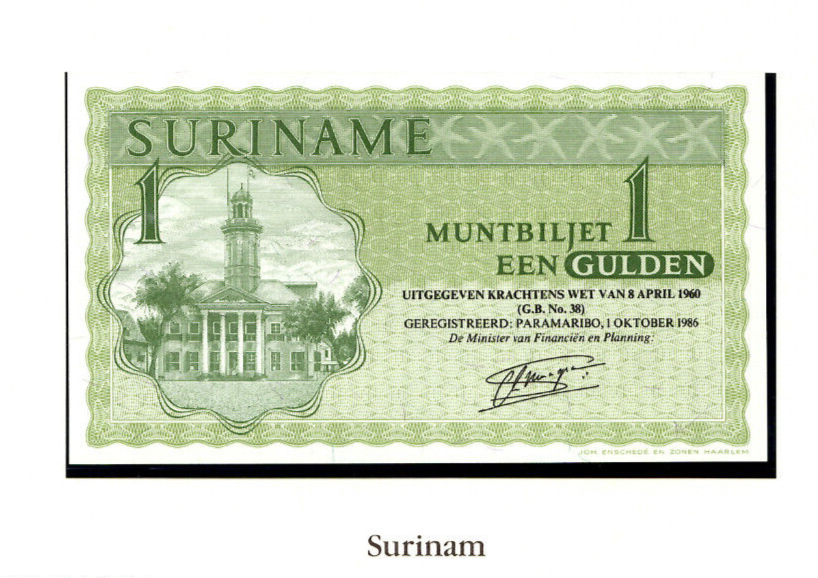 Suriname P116d 1 Gulden 1974—Muntbiljet—Henck Arron—in album page