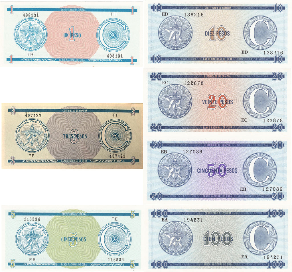 Caribbean || P-FX11-13 & FX22-25 1985 Set Foreign Exchange Certificates Series C  1-3-5-10-20-50-100 UNC
