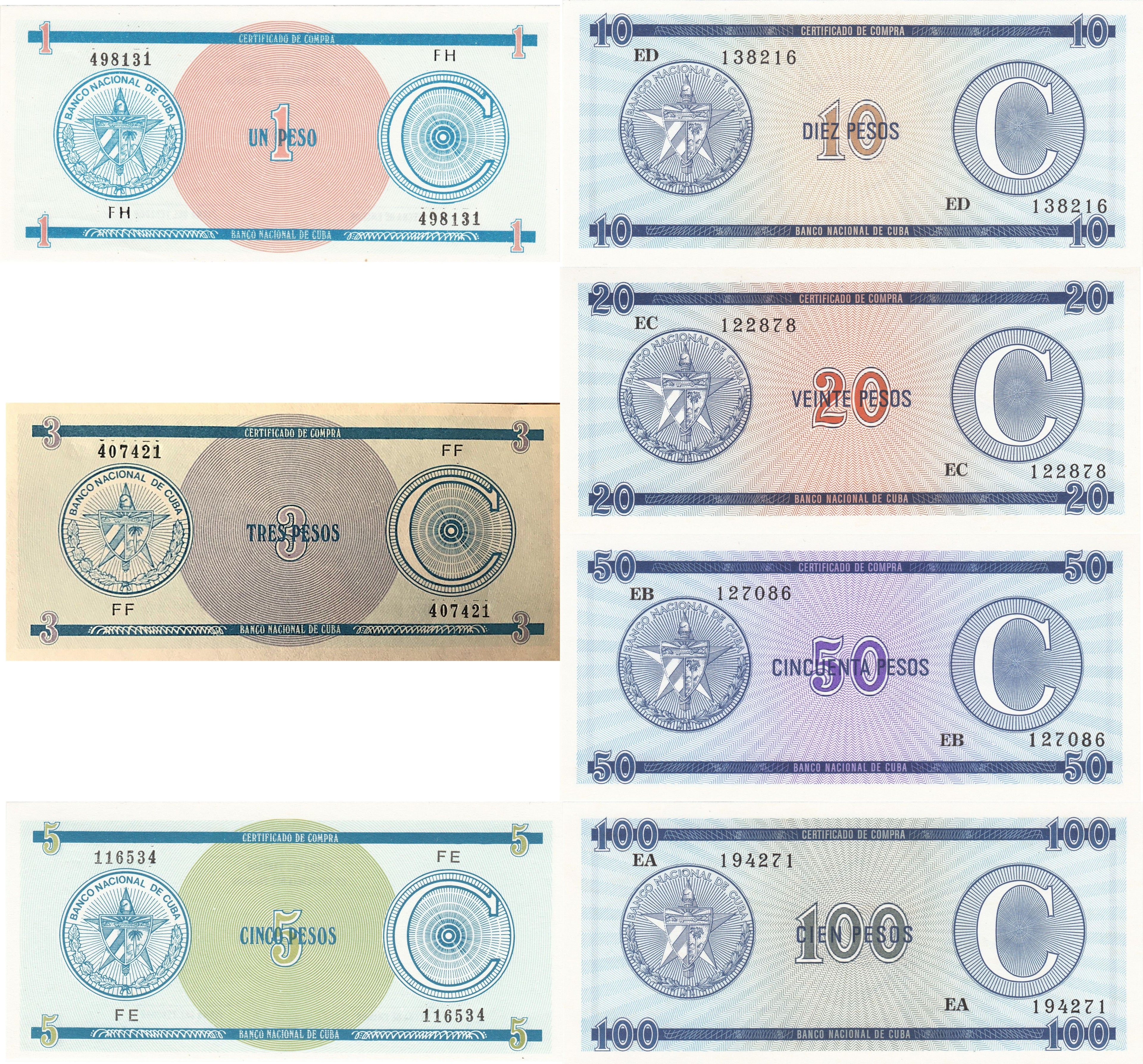 Caribbean || P-FX11-13 & FX22-25 1985 Set Foreign Exchange Certificates Series C  1-3-5-10-20-50-100 UNC