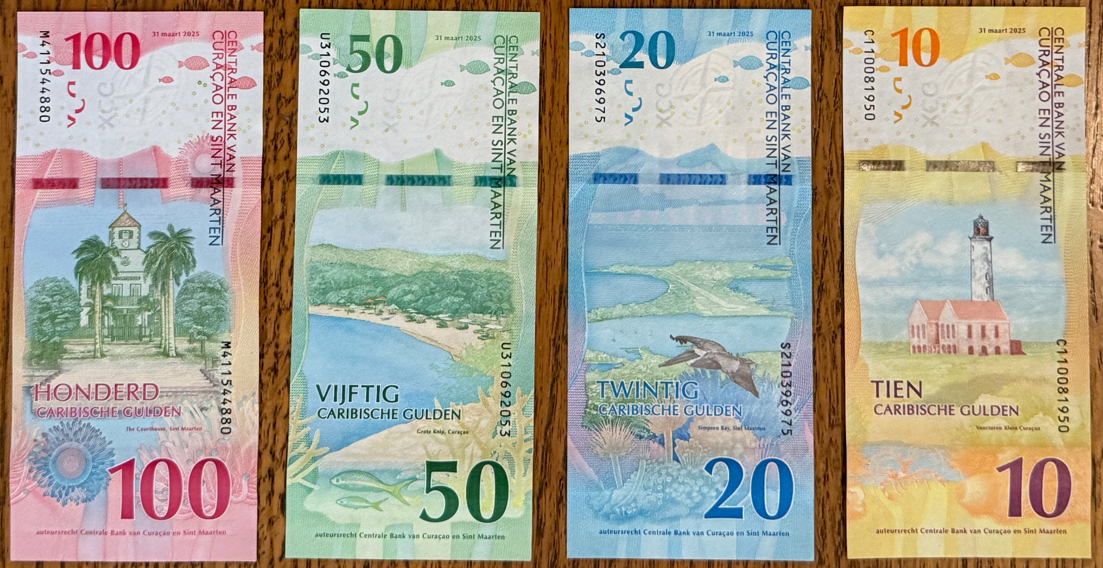 Curacao & Sint Maarten P-1-2-3-4 Set 10 20 50 100 Guldens 2025 UNC—New Currency!