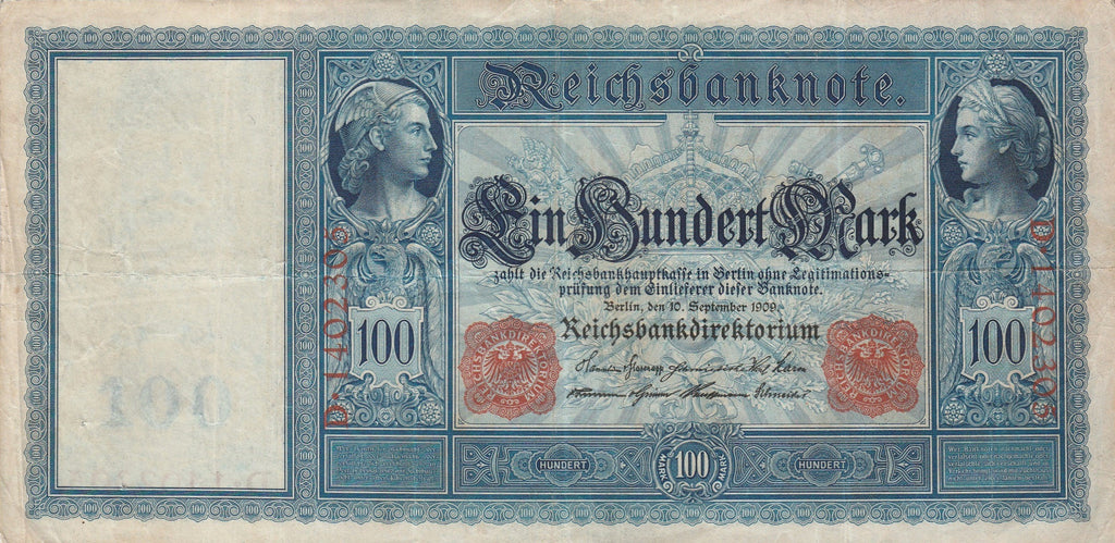Germany P-35, P-38, P-42 Red Seals or P-43 Green seals 100 Reichsmarks 1910 F Fine JH190
