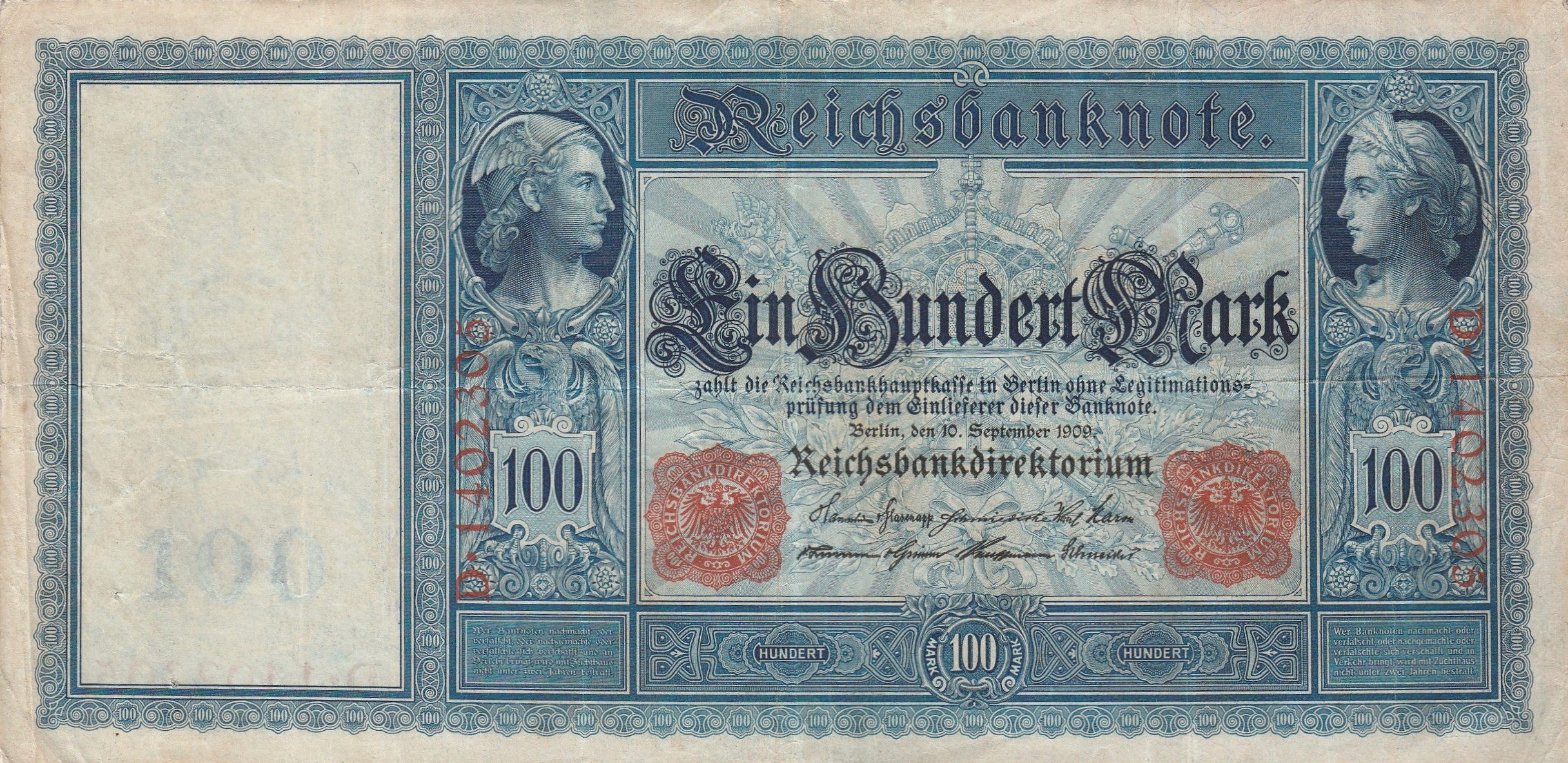 Germany P-35, P-38, P-42 Red Seals or P-43 Green seals 100 Reichsmarks 1910 F Fine JH190