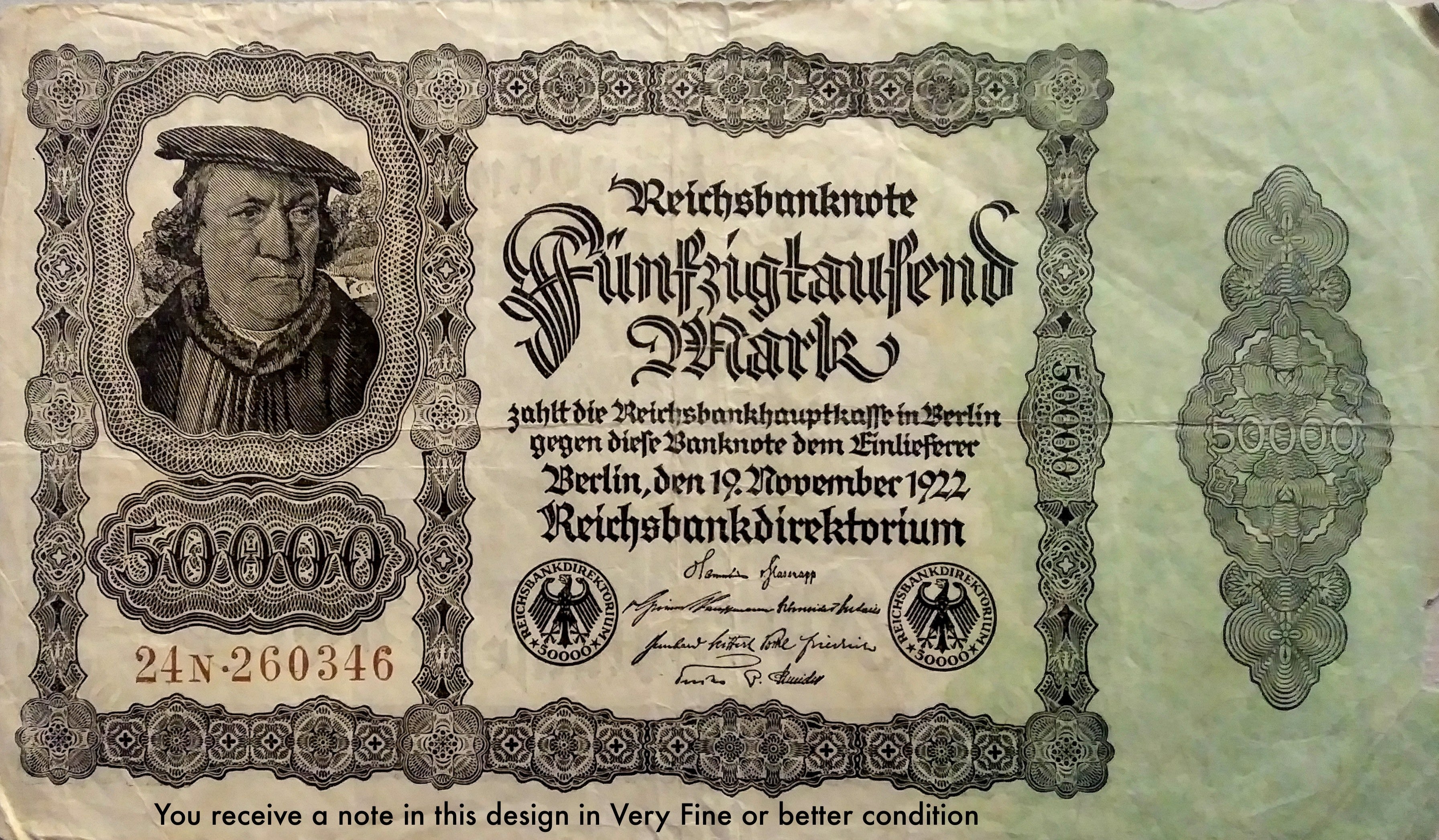 Germany P-79 50000 Marks 1922 VF (Very Fine)—Hyperinflation—Reichsbank