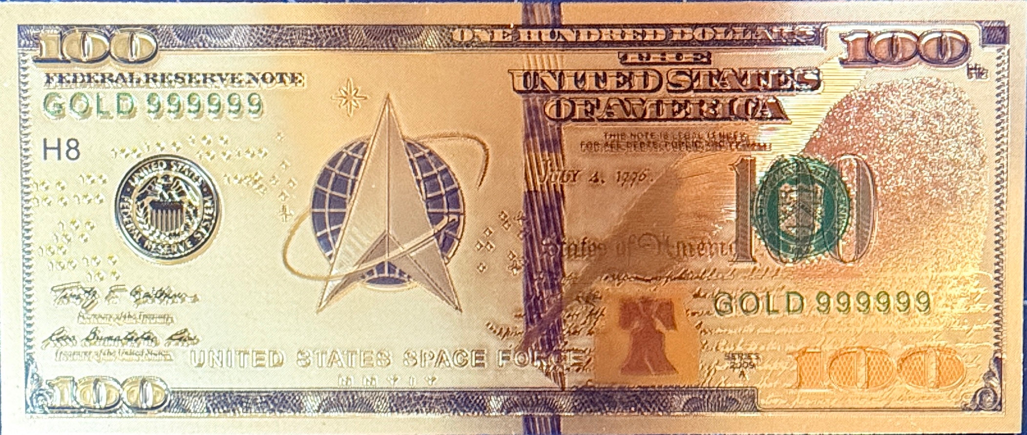 US Military Gold Foil "$100 Bill" #6—Space Force #1: Logo