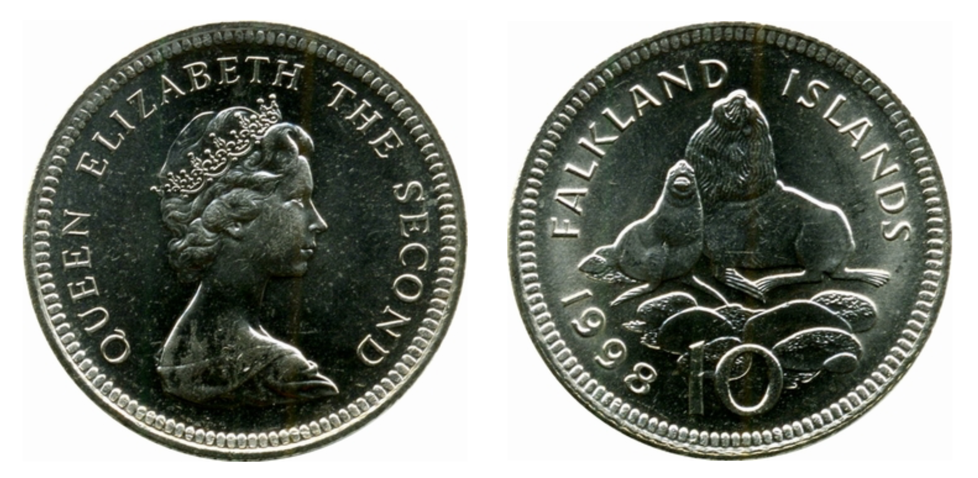 Falkland Islands KM#5.2 10 Pence 1998 VF Very Fine—Queen Elizabeth II 2nd/sm—Seals