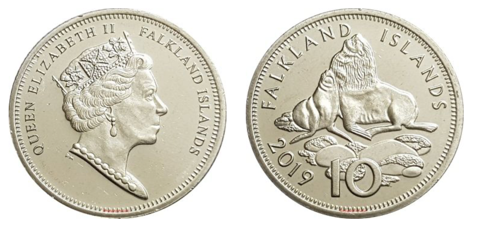 Falkland Islands KM#202 10 Pence 2019 VF Very Fine—Queen Elizabeth II 5th—Seals