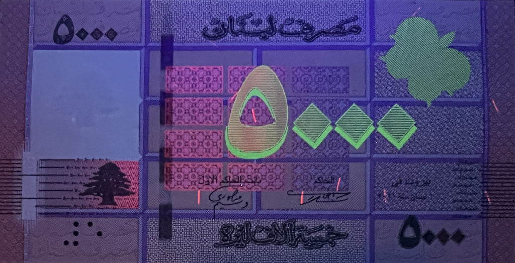 Lebanon P-91 5000 Pounds/Lira 2012-2022 UNC| pink | butterfly