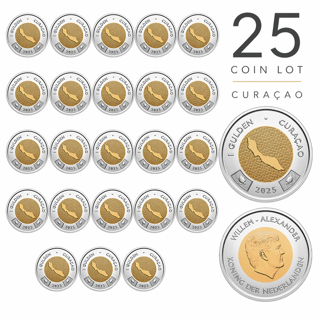 | 25 Pcs Lot Roll 25x Curacao 1 Gulden 2025 UNC NO Sint Maarten versions