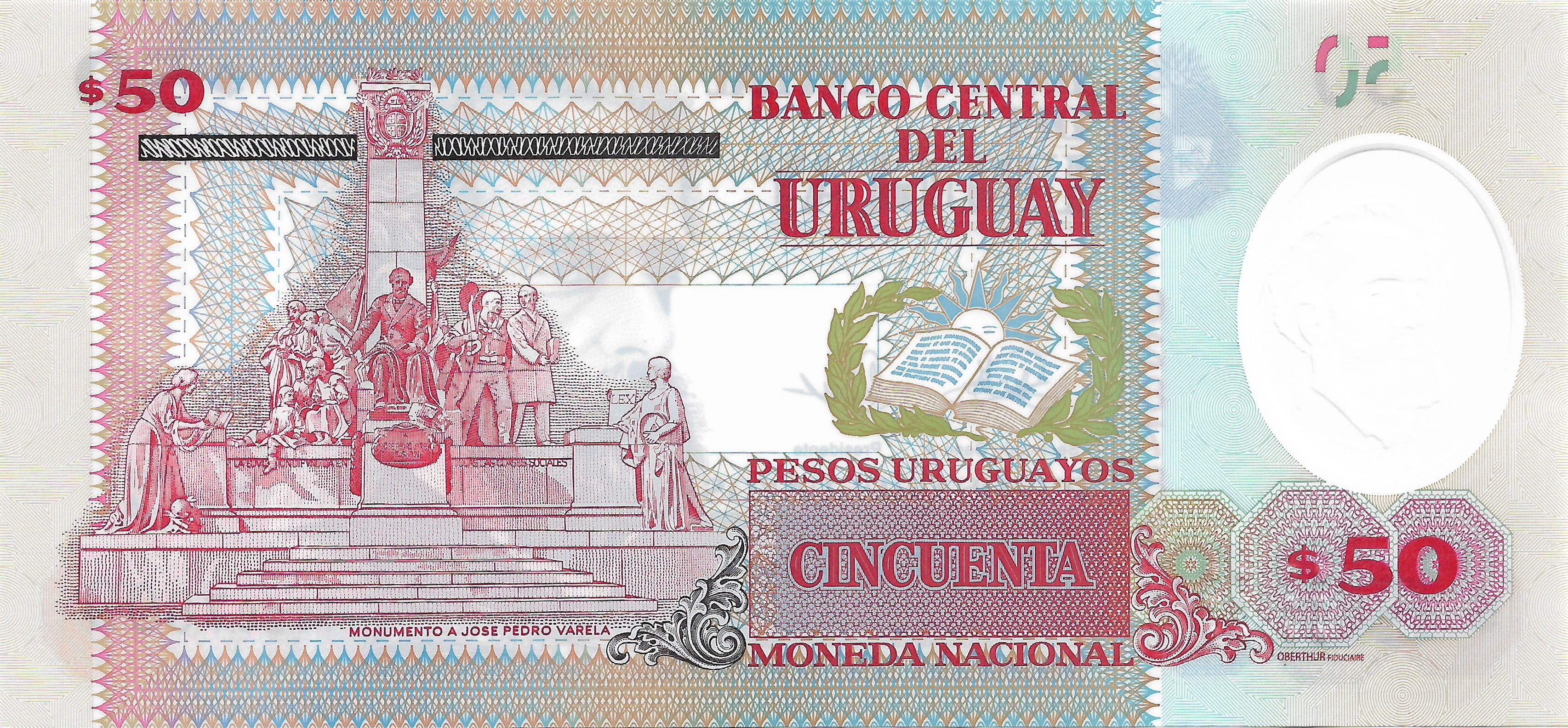 Uruguay P102 POLYMER 50 Pesos Uruguayos 2020 or 2021 UNC—Varela