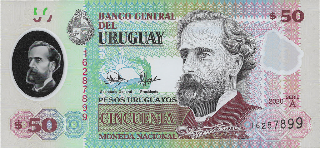 Uruguay P102 POLYMER 50 Pesos Uruguayos 2020 or 2021 UNC—Varela