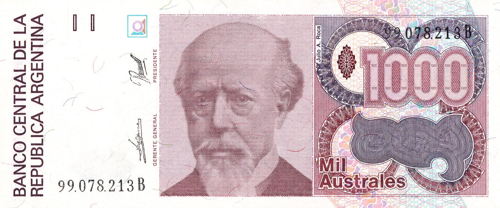 Argentina P-329 1000 Australes 1988-1990 UNC—Ethnic Cleansing General