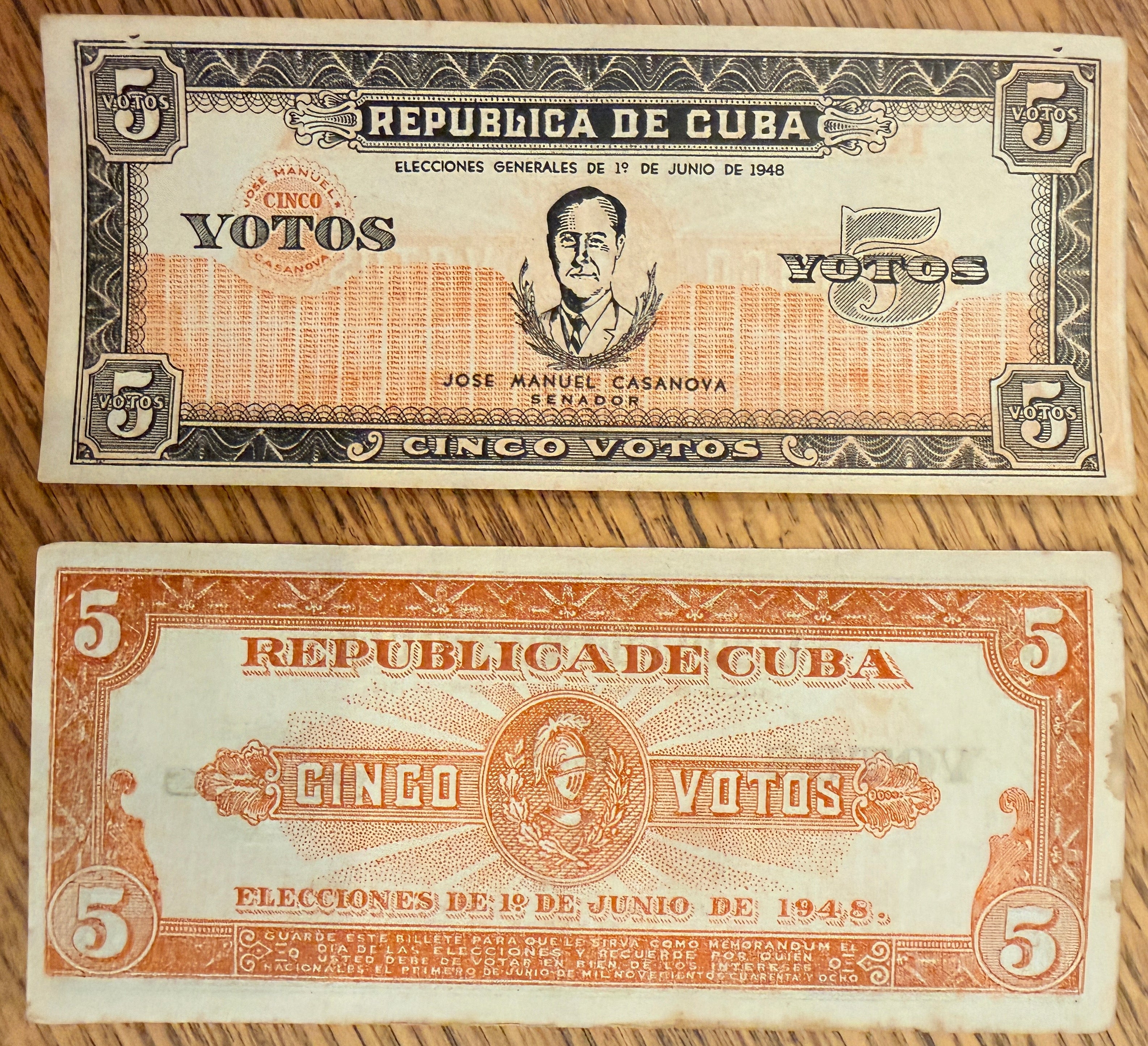 Caribbean "Votos" - banknote-like paper promoting an election candidate 1948 circulated (not money)