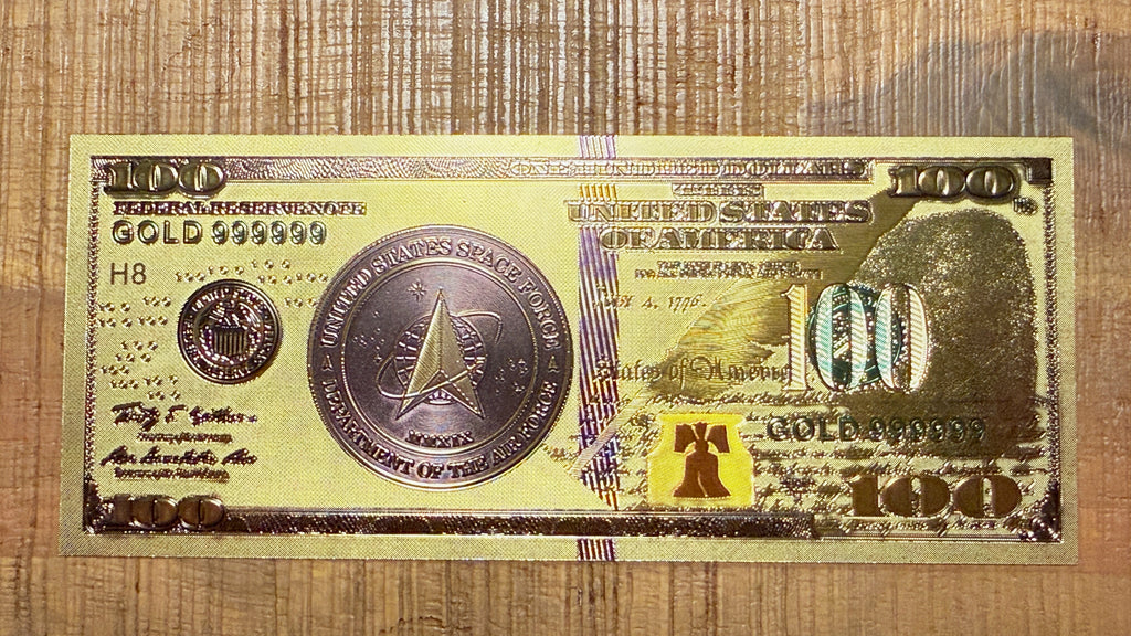US Military 24K Gold Foil "$100 Bill" #5—Space Force 2: Seal—Independence Hall