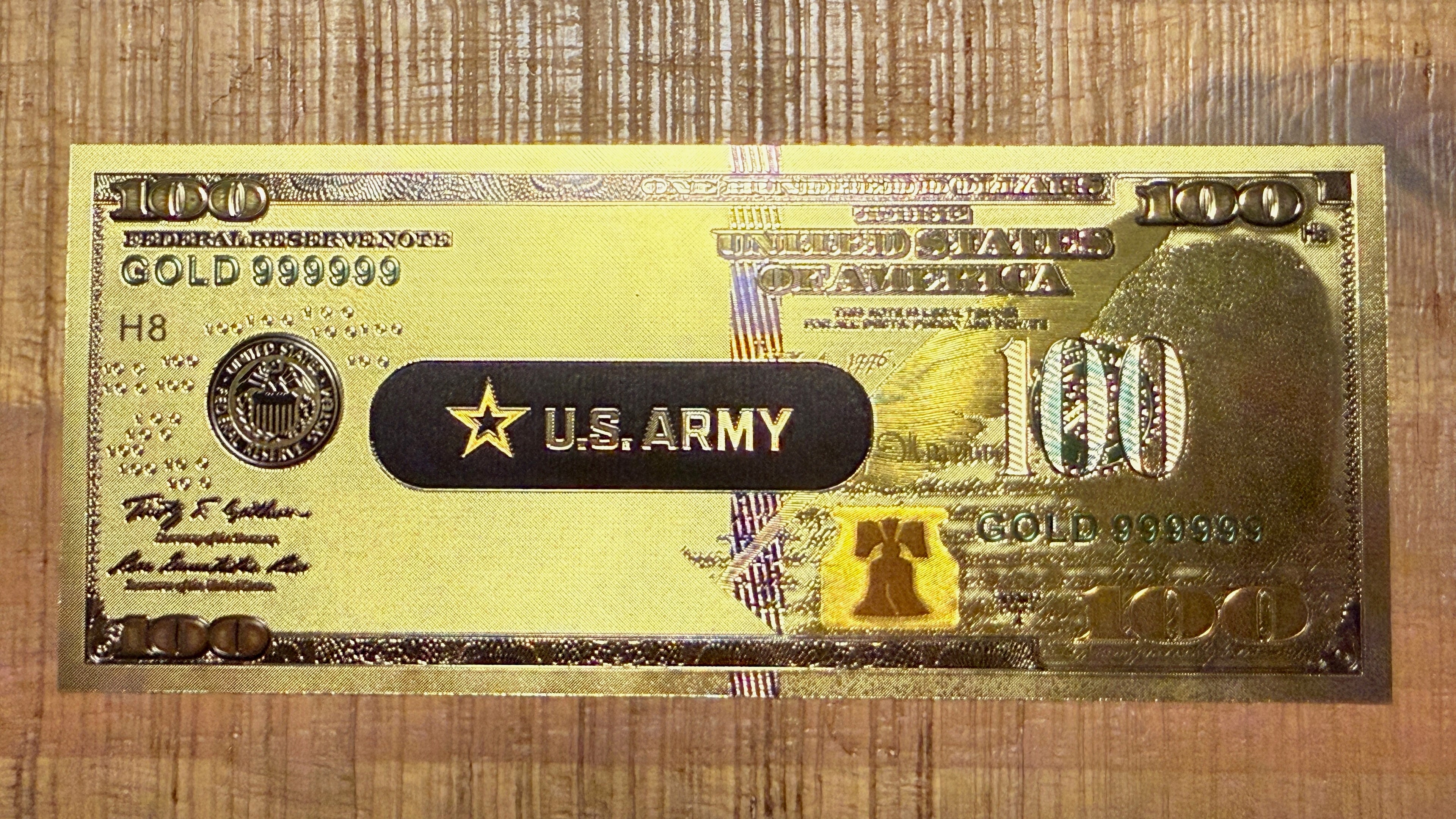 US Military 24K Gold Foil "$100 Bill" #2—Army #2: Star Mark—Independence Hall