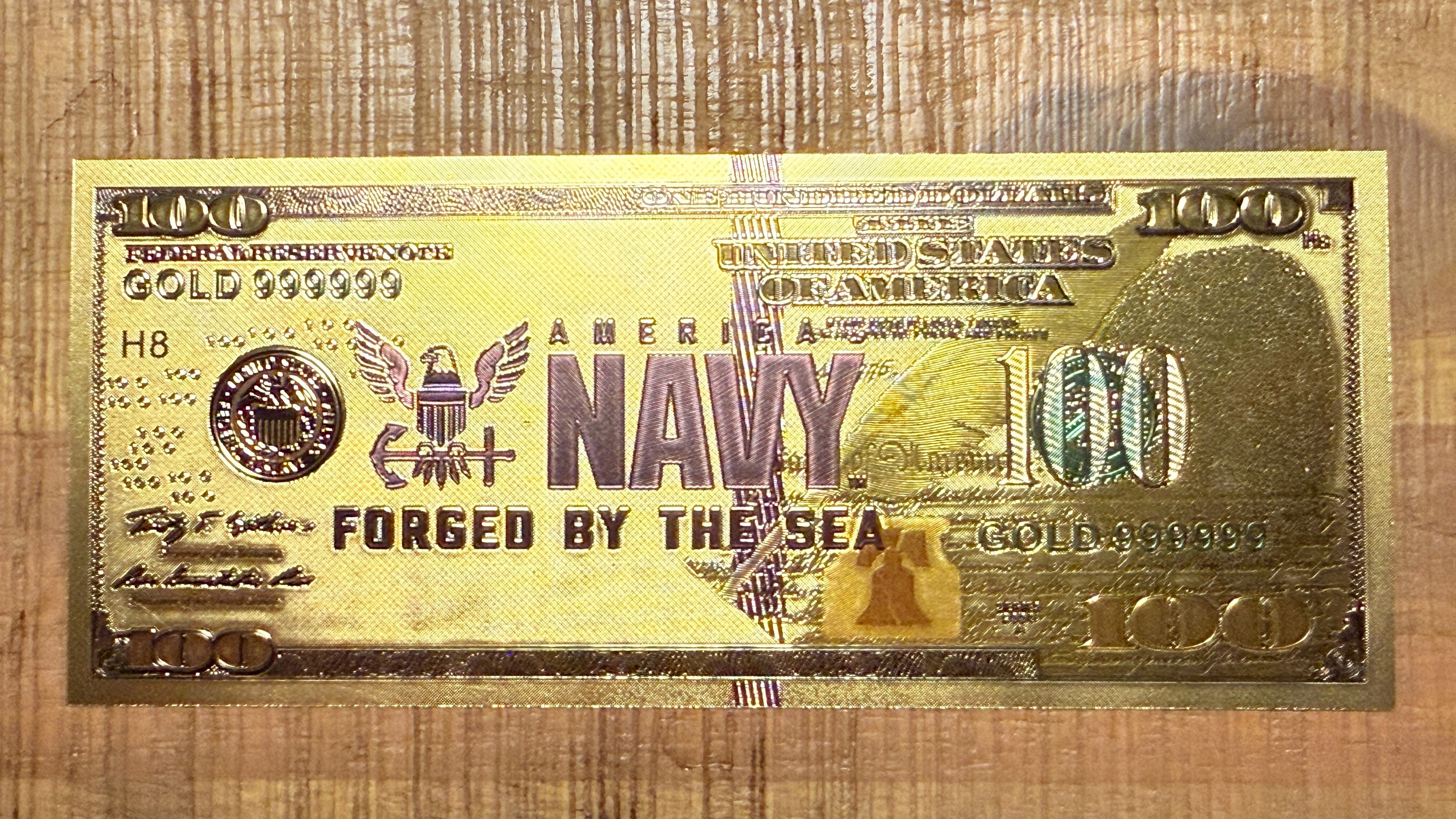 US Military 24K Gold Foil "$100 Bill" #4—Navy #2: "America's Navy Forged By The Sea"