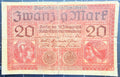 Germany P-57 20 Marks 1918 F Fine—Rich Maroon—Minerva—Mercury