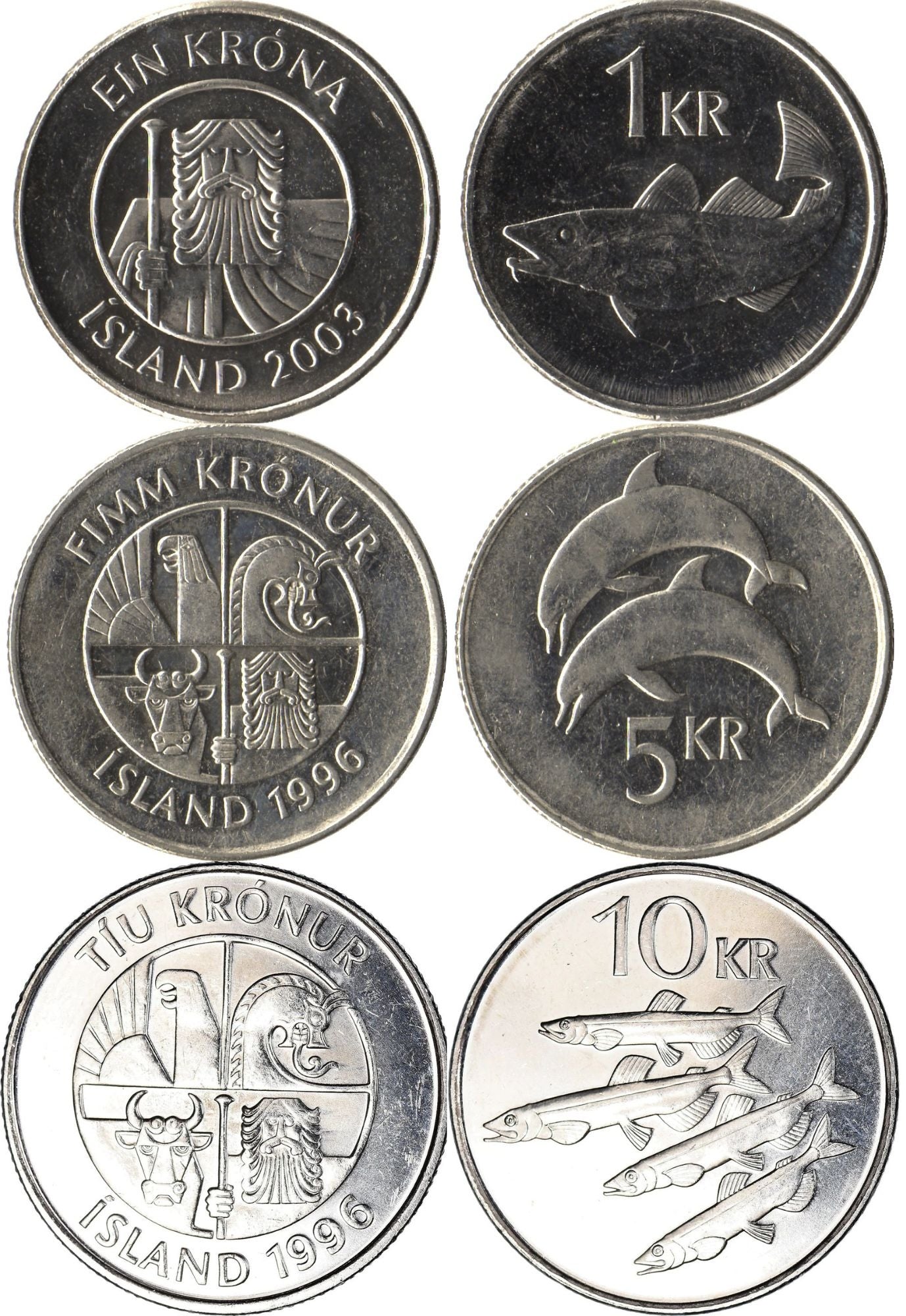 Iceland 3 piece Coin Set 1 5 10 Kronur KM#27a 28a 29.1a XF