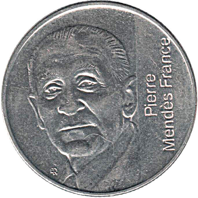 France KM#1006 5 Francs 1992 Very Fine VF—10th Anniv. Death Pierre Mendès-France