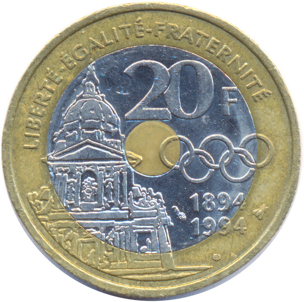 France KM#1036 20 Francs 1994 VF | Intl. Olympic Committee IOC