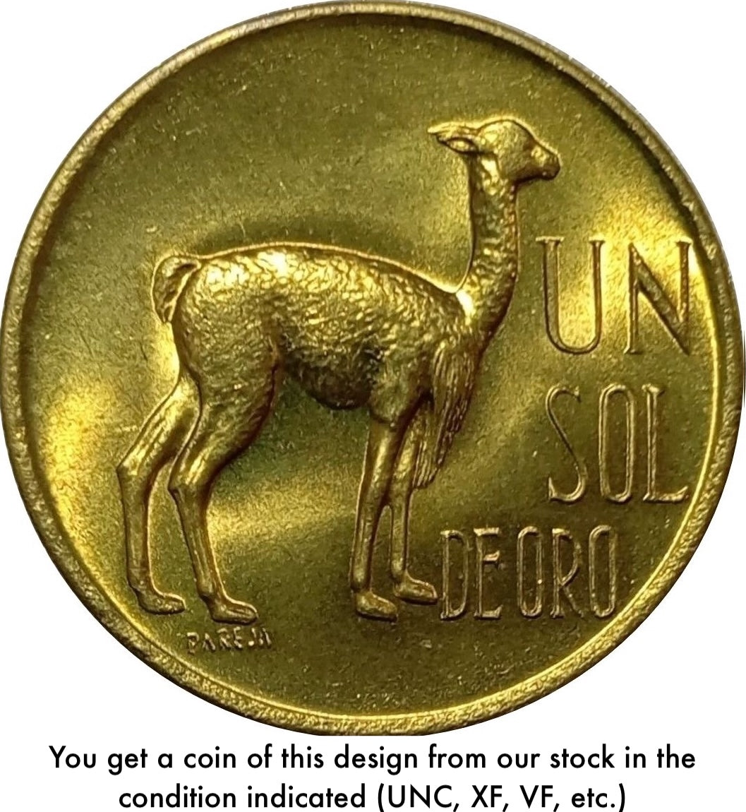 Peru KM#248 VICUÑA 1 Sol de Oro XF Bright—1966-1975 date varies—Vicuna—Not a Llama