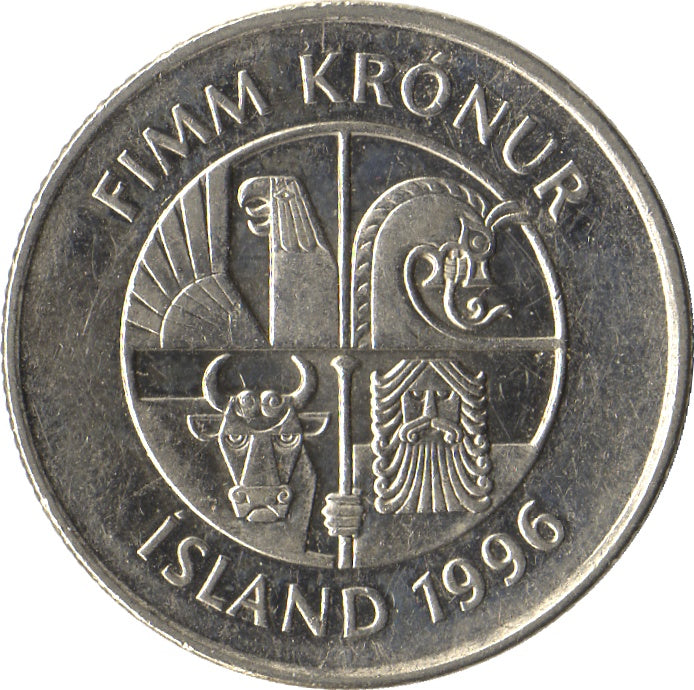 Iceland 5 piece Coin Set 1 5 10 50 100 Kronur KM#27a 28a 29.1a 31 35 XF