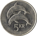 Iceland KM#28a 5 kronur coin 1996-2008 UNC—Dolphins—4 Mythical Guardians of Iceland
