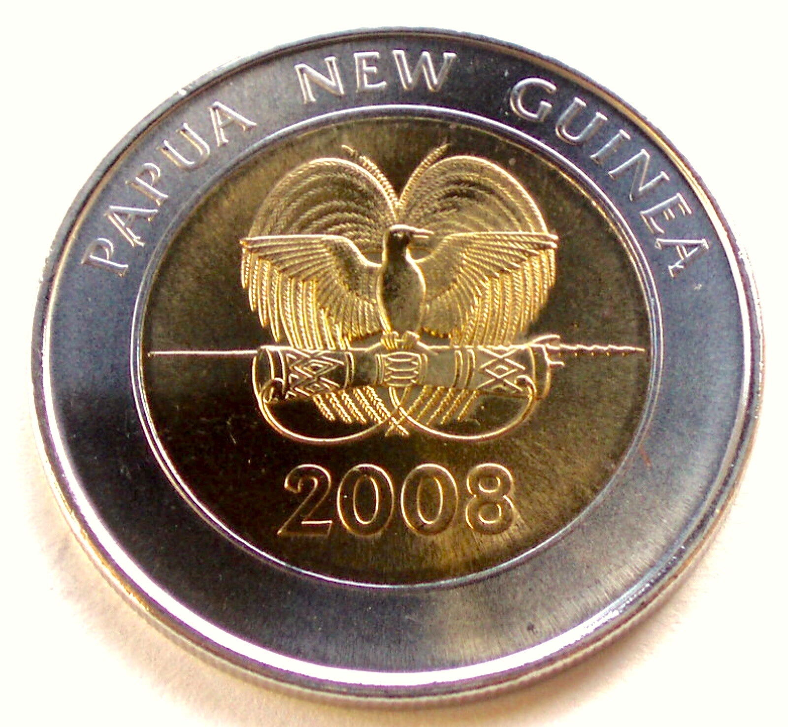 Papua New Guinea KM#51 2 Kina 2008 UNC Bimetallic—35th Anniv. Central Bank G4904
