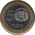 Dominican Republic KM#89 5 Pesos 2002–2020 UNC—Bimetallic—Sánchez